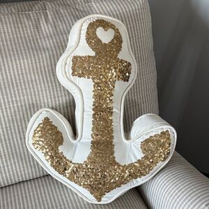 White Anchor Sequin Throw Pillow - Gold Sequin Accent